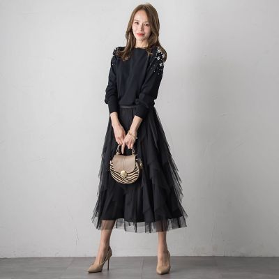 ビアッジョブルー　チュールスカート ビアッジョブルー Viaggio Blu フラワーチュールスカート （ブラック