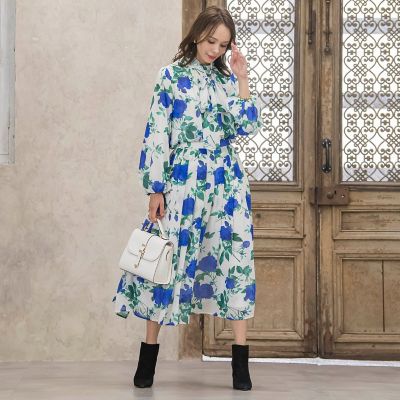 ブルーローズプリントスカート≪洗濯機で洗える≫ | Viaggio Blu