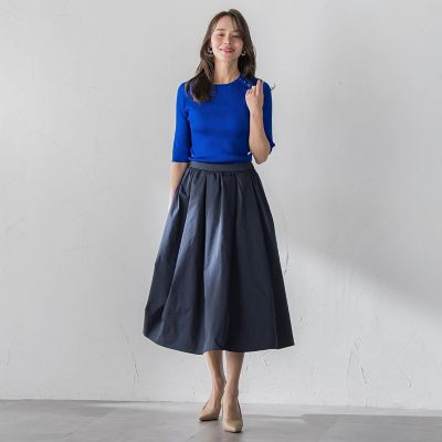 アビエタージュ　思い出のカフェシリーズ　スカート　ミモレ丈　ネイビー タフタフレアスカート | Viaggio Blu (Women)/ビアッジョブルー | 三越