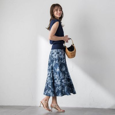 WEB限定カラーあり】リネンライクフラワースカート | Viaggio Blu