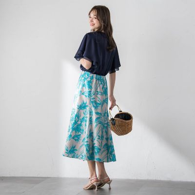 WEB限定カラーあり】リネンライクフラワースカート | Viaggio Blu