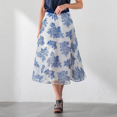 ブーケ刺繍オーガンジースカート | Viaggio Blu (Women)/ビアッジョ
