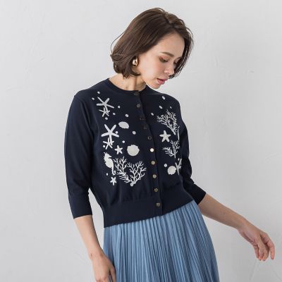 マリンモチーフ刺繍ニットカーディガン≪手洗い可能≫ | Viaggio Blu