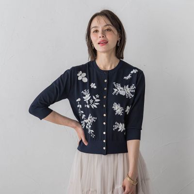 ボタニカル刺繍カーディガン≪手洗い可能≫
