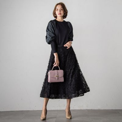 袖タフタ切替ニット≪手洗い可能≫