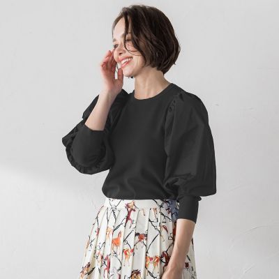 袖タフタ切替ニット≪手洗い可能≫