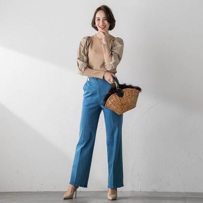 袖タフタ切替ニット≪手洗い可能≫