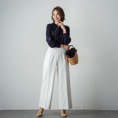 刺繍×ビジューニットプルオーバー≪手洗い可能≫