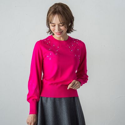 刺繍×ビジューニットプルオーバー≪手洗い可能≫