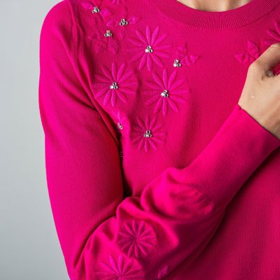 刺繍×ビジューニットプルオーバー≪手洗い可能≫