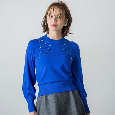 刺繍×ビジューニットプルオーバー≪手洗い可能≫