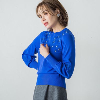 刺繍×ビジューニットプルオーバー≪手洗い可能≫
