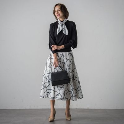 リボン柄スカーフ付きニット≪手洗い可能≫