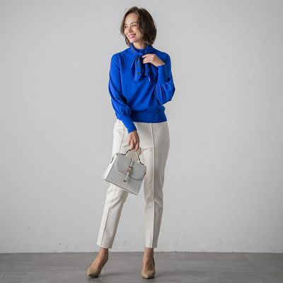 リボン柄スカーフ付きニット≪手洗い可能≫