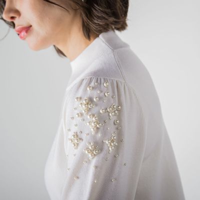 【ＷＥＢ限定カラーあり】袖パールニット≪手洗い可能≫