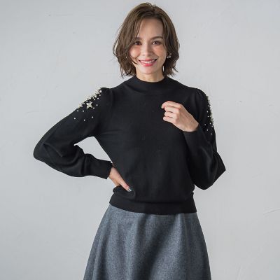 【ＷＥＢ限定カラーあり】袖パールニット≪手洗い可能≫