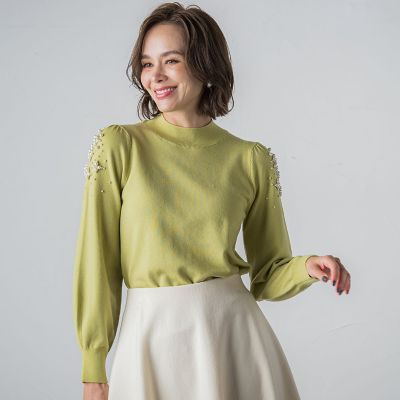 【ＷＥＢ限定カラーあり】袖パールニット≪手洗い可能≫