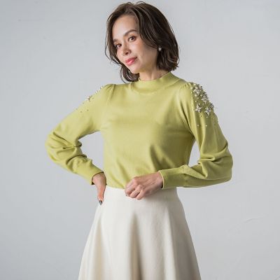 【ＷＥＢ限定カラーあり】袖パールニット≪手洗い可能≫