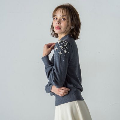 【ＷＥＢ限定カラーあり】袖パールニット≪手洗い可能≫