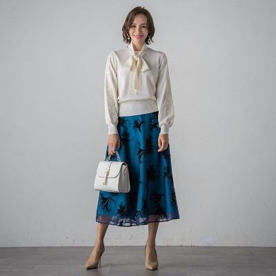 袖レースボウタイ付きニット≪手洗い可能≫