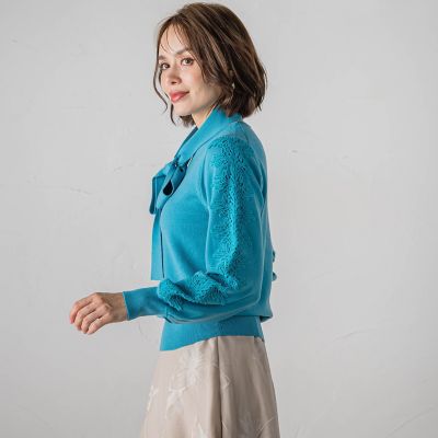袖レースボウタイ付きニット≪手洗い可能≫