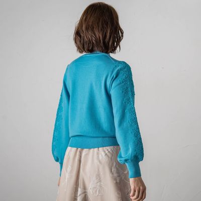 袖レースボウタイ付きニット≪手洗い可能≫