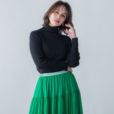 スパンコールリブハイネックニット≪手洗い可能≫