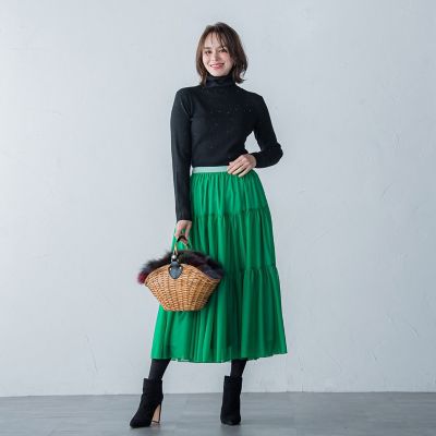 スパンコールリブハイネックニット≪手洗い可能≫