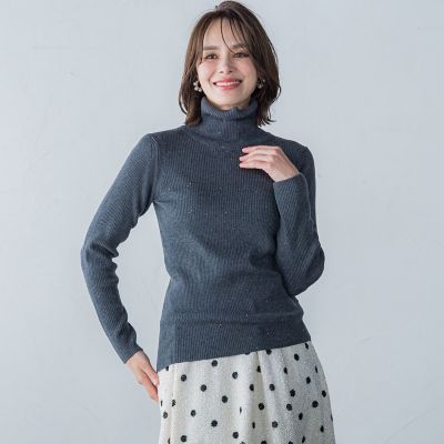 スパンコールリブハイネックニット≪手洗い可能≫