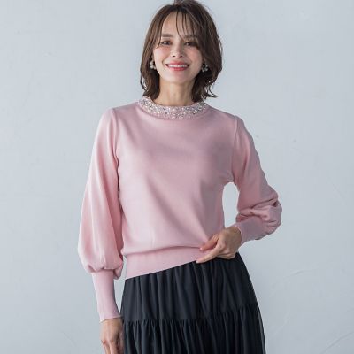 Viaggio Blu (Women)/ビアッジョブルー ビジューネックプルオーバー≪手洗い可能≫
