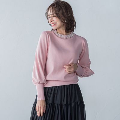 ビジューネックプルオーバー≪手洗い可能≫