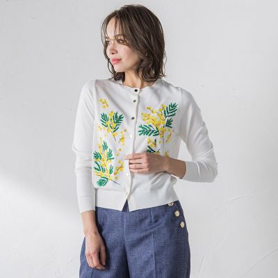 ミモザ刺繍カーディガン≪手洗い可能≫