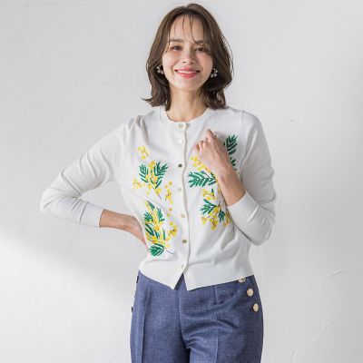 ミモザ刺繍カーディガン≪手洗い可能≫