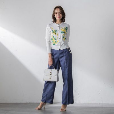 ミモザ刺繍カーディガン≪手洗い可能≫