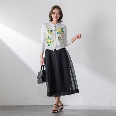 ミモザ刺繍カーディガン≪手洗い可能≫
