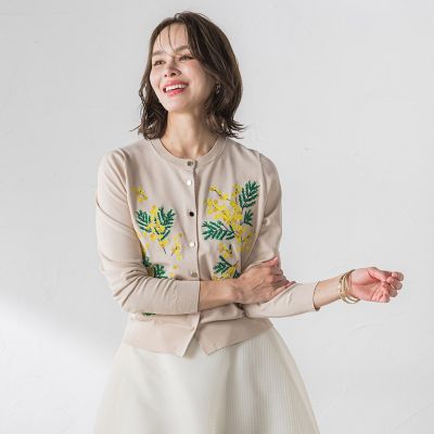 ミモザ刺繍カーディガン≪手洗い可能≫