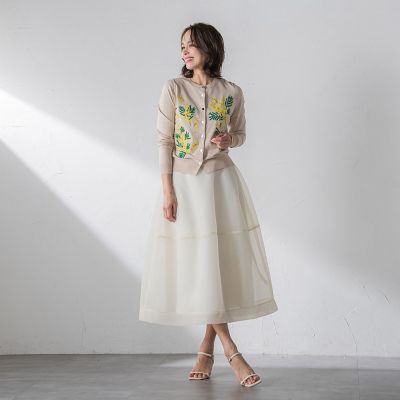 ミモザ刺繍カーディガン≪手洗い可能≫