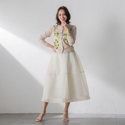 ミモザ刺繍カーディガン≪手洗い可能≫