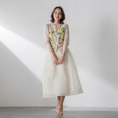 ミモザ刺繍カーディガン≪手洗い可能≫