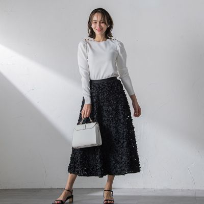 ショルダーボタンパフスリーブニット≪手洗い可能≫