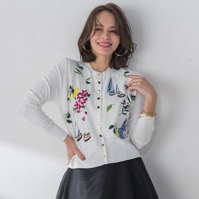 ＜Viaggio Blu (Women)＞カプリ刺繍ニットカーディガン≪手洗い可能≫