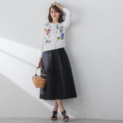 カプリ刺繍ニットカーディガン≪手洗い可能≫