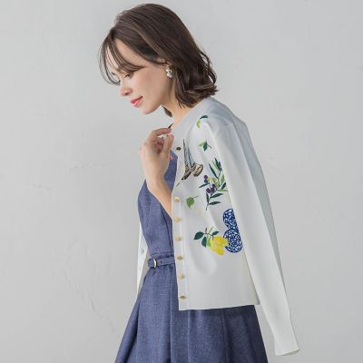 カプリ刺繍ニットカーディガン≪手洗い可能≫