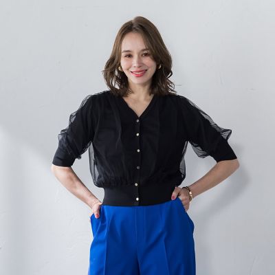 チュールレイヤーニットカーディガン≪手洗い可能≫