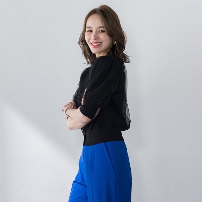 チュールレイヤーニットカーディガン≪手洗い可能≫