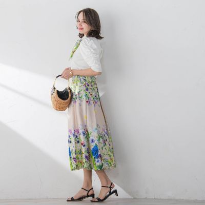 フラワーブーケスカーフ付ニット≪手洗い可能≫
