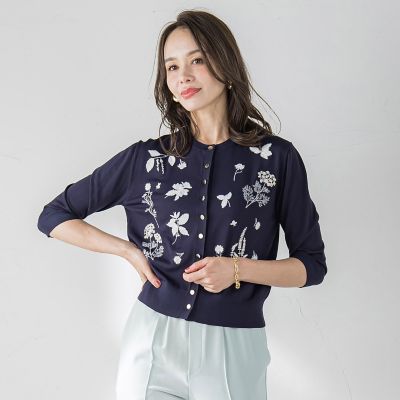 【新色追加】ハーブ刺繍カーディガン≪手洗い可能≫