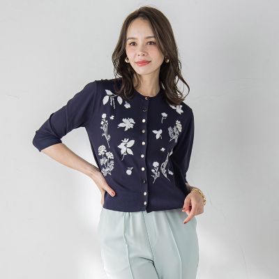 【新色追加】ハーブ刺繍カーディガン≪手洗い可能≫