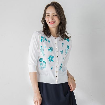 【新色追加】ハーブ刺繍カーディガン≪手洗い可能≫