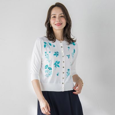 【新色追加】ハーブ刺繍カーディガン≪手洗い可能≫